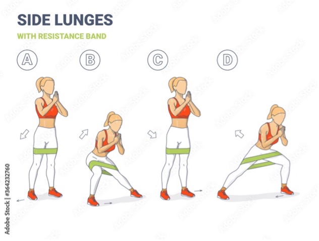 Lateral Lunge con elastico sopra le ginocchia